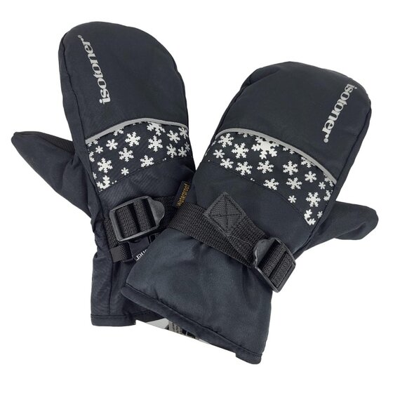 isotoner Kids Waterproof Winter Mittens Fleece Lining Black Small Medium New - Picture 1 of 6